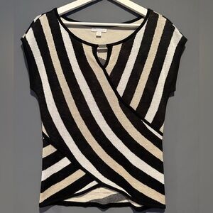 NEW YORK & CO BLACK/BEIGE/IVORY STRIPED CAP SLEEVE SWEATER!! SZ M
